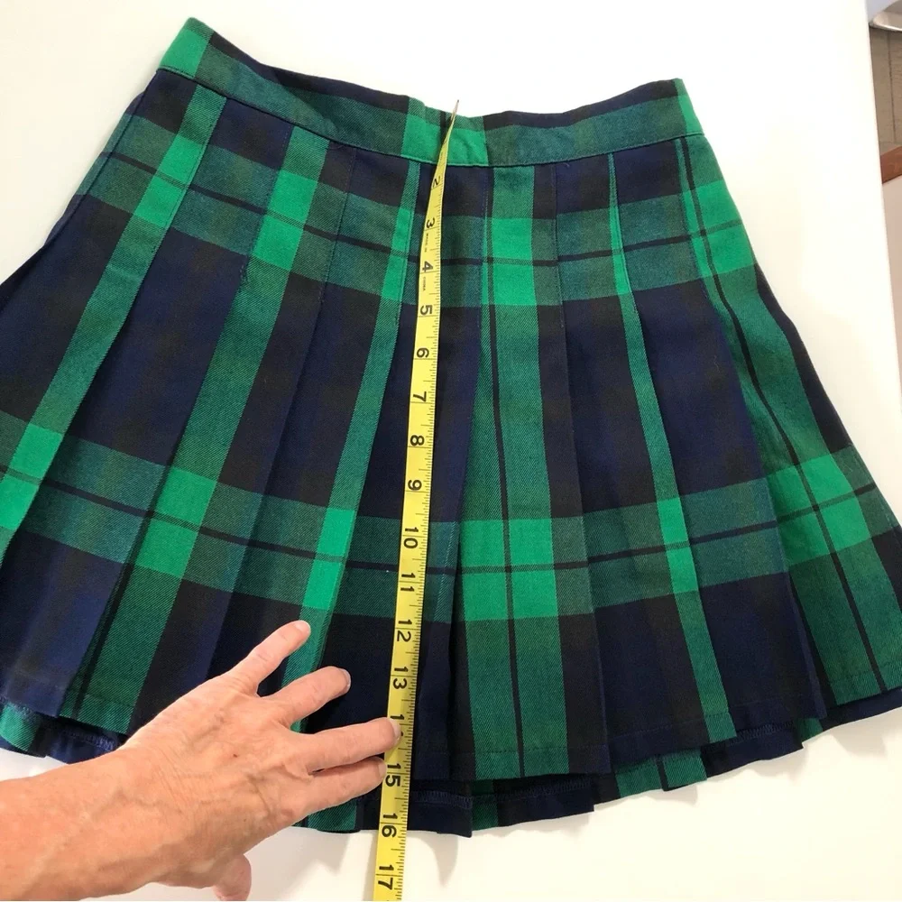 Aerie Green Navy Plaid Pleated Mini Skirt Small